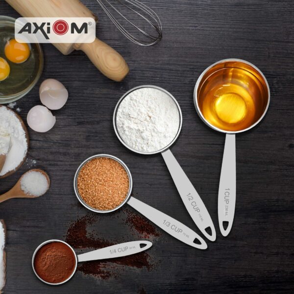 Sanskriti Exports Stainless Steel Measuring Set of 6 pcs. 4 Stackable Measuring Cups and 2 Stackable Measuring Spoons with Measurement Engraving Handle for Baking & Cooking