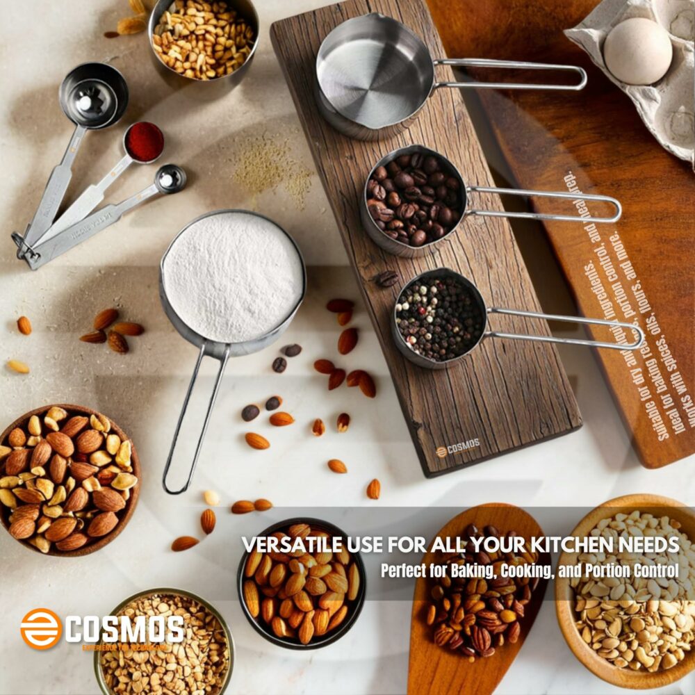 Sanskriti Exports Complete Kitchen Measuring Set: 4 Stainless Steel Cups & 4 Spoons ? Essential Gadgets for Accurate Recipe Preparation Ideal for Baking & Cooking Enthusiasts (Set of 4 Cups & 4 Spoons) - Image 4