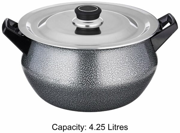 Sanskriti Exports Non Stick Handi with Stainless Steel Lid (4.25L, Hammertone finish, 3 coat, 2.9mm thickness)