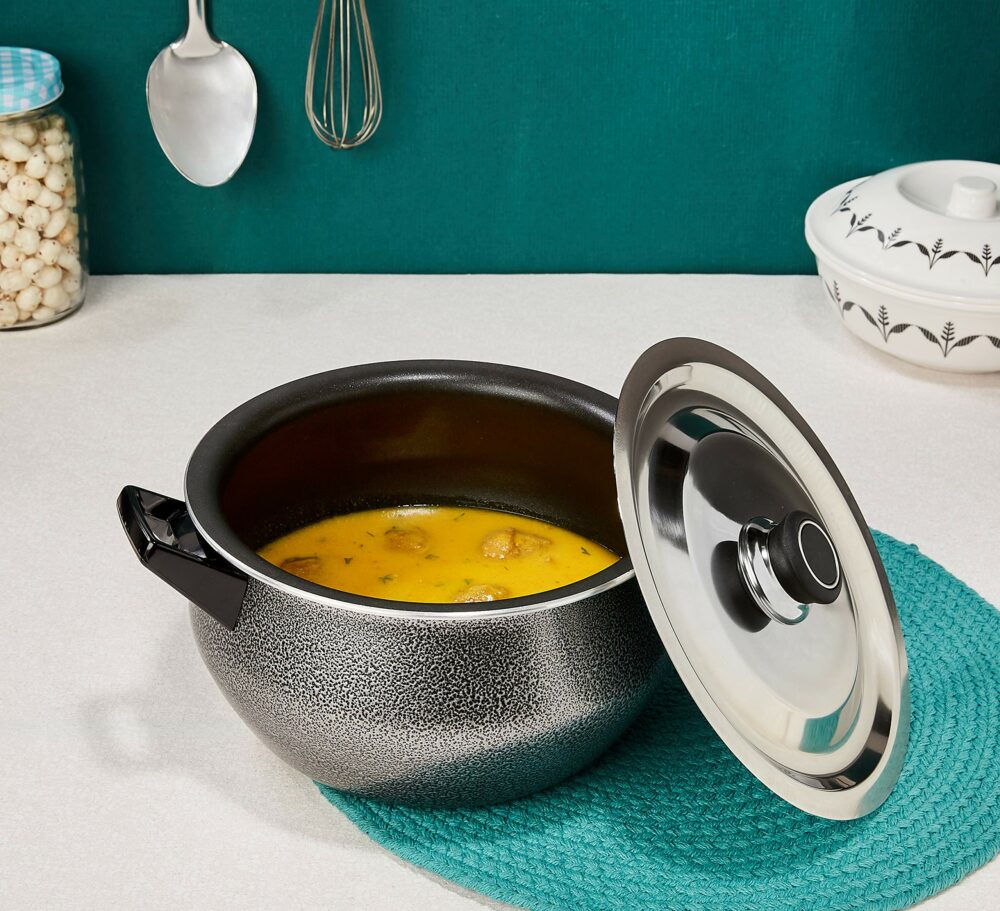 Sanskriti Exports Non Stick Handi with Stainless Steel Lid (4.25L, Hammertone finish, 3 coat, 2.9mm thickness) - Image 2