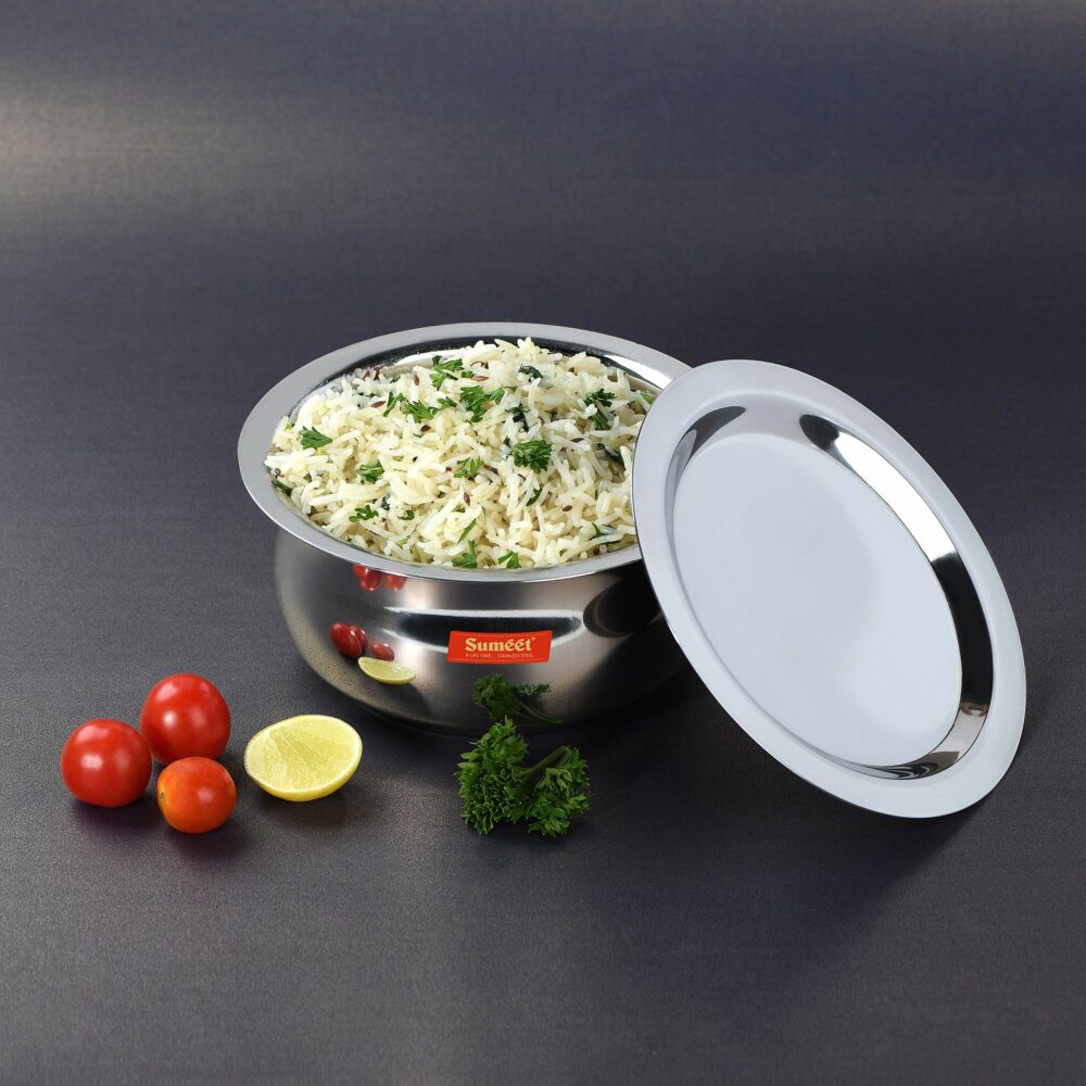 Sanskriti Exports Stainless Steel Belly Shape 3 Pc Tope/Cookware/Pot Set with Lid 380ML, 500ML, 780ML, (Silver) - Image 2
