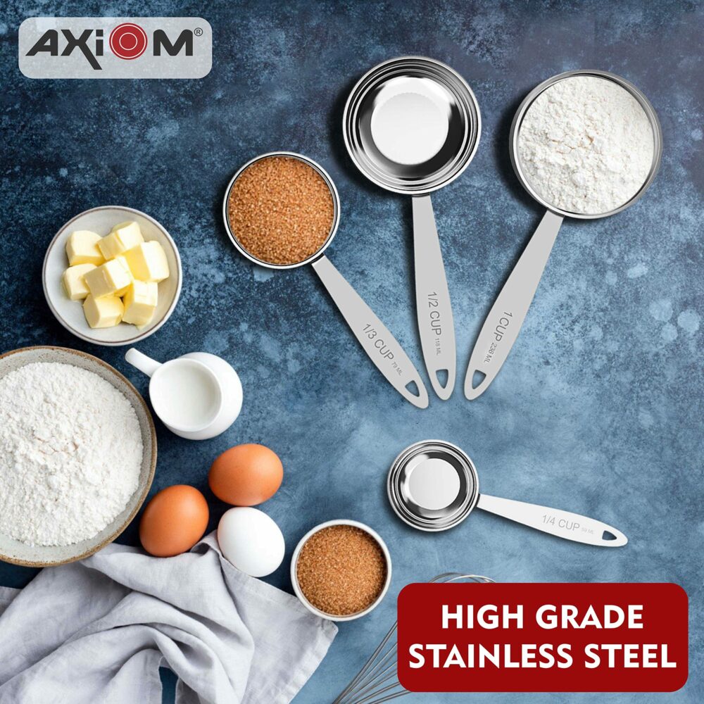 Sanskriti Exports Stainless Steel Measuring Set of 6 pcs. 4 Stackable Measuring Cups and 2 Stackable Measuring Spoons with Measurement Engraving Handle for Baking & Cooking - Image 2