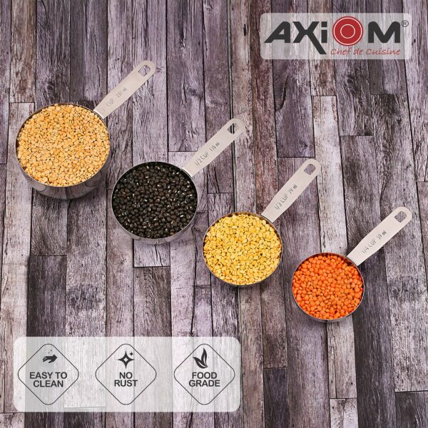 Sanskriti Exports Measuring Set of 8 pcs Stainless_Steel Professional Quality for Baking, Cooking, 4 Stackable Measuring Cups and 4 Stackable Measuring Spoons with Measurement Engraving Handle