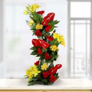 Stunning Tower of Red Anthuriums, Carnations & Lilies