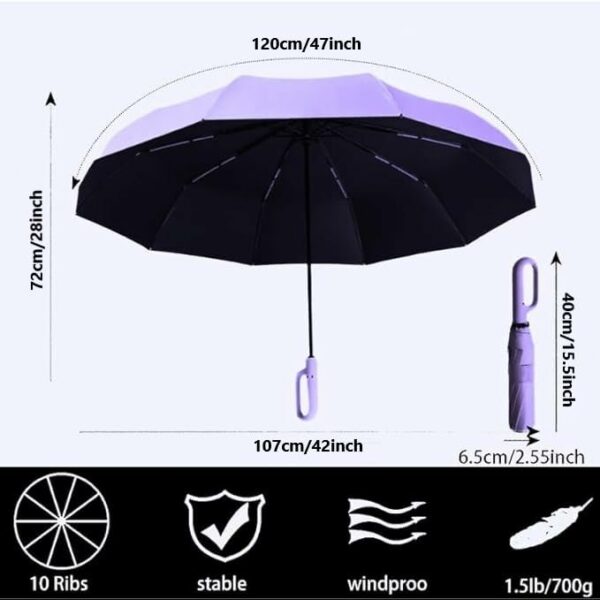 Folding Windproof Umbrella with Carabiner Handle - 40 Inch - Image 4
