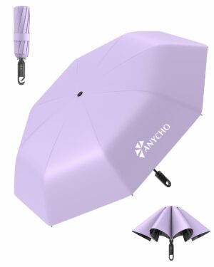 Compact 3-Fold Travel Umbrella with Carabiner Handle - UV & Rain Protection