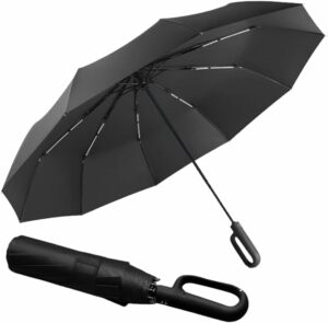 Folding Windproof Umbrella with Carabiner Handle - 40 Inch