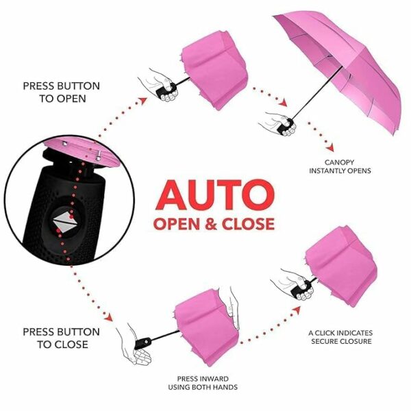 Compact 3-Fold Travel Umbrella with Auto Open/Close - UV Coated, Windproof, Family Friendly - Image 3
