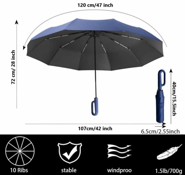Folding Windproof Umbrella with Carabiner Handle - 40-Inch - Image 5