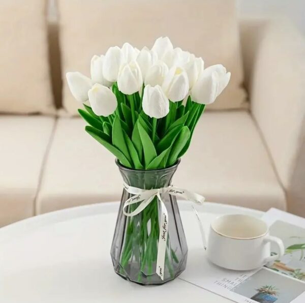 5 Pcs Artificial Tulip Flowers for Home Decoration - White - Image 3