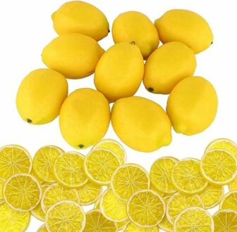 Set of 15 Artificial Lemons & Slices - Realistic Decor
