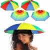 Rainbow Adjustable Umbrella Hat for Kids and Adults - Pack of 1