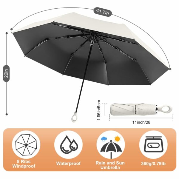 Lightweight UPF 50+ Travel Umbrella with Rubberized Handle - Image 2