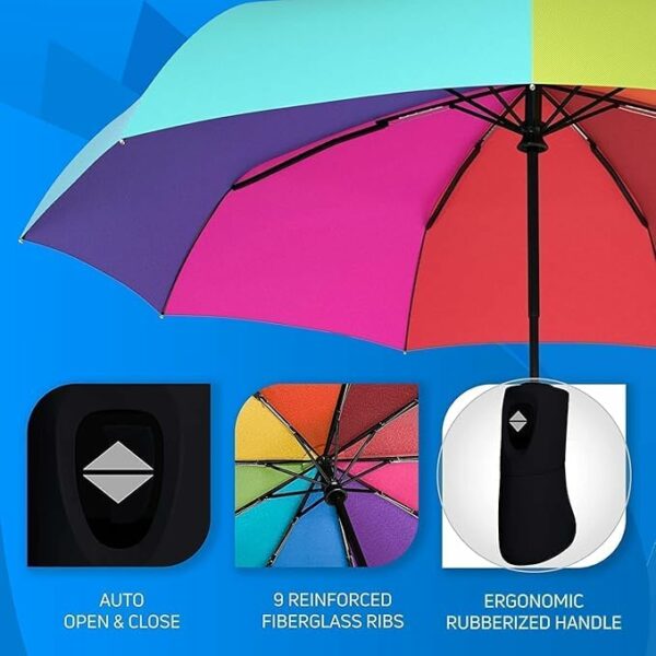 3 Fold Travel Umbrella with Auto Open/Close - Windproof Design - Image 4