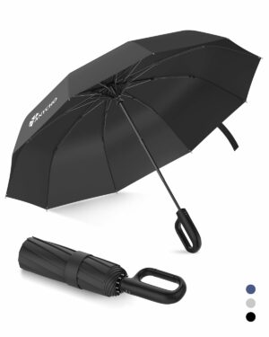 Compact Windproof Travel Umbrella with Carabiner Handle