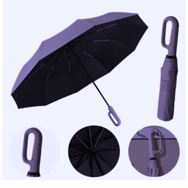 Folding Windproof Umbrella with Carabiner Handle - 40 Inch - Image 2