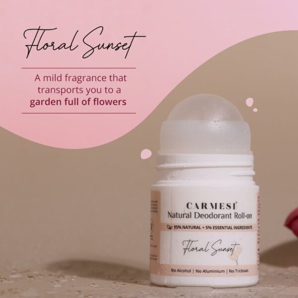 Natural Underarm Roll On Deodorant - 95% Natural Ingredients, Floral Sunset, 50 ml - Image 3