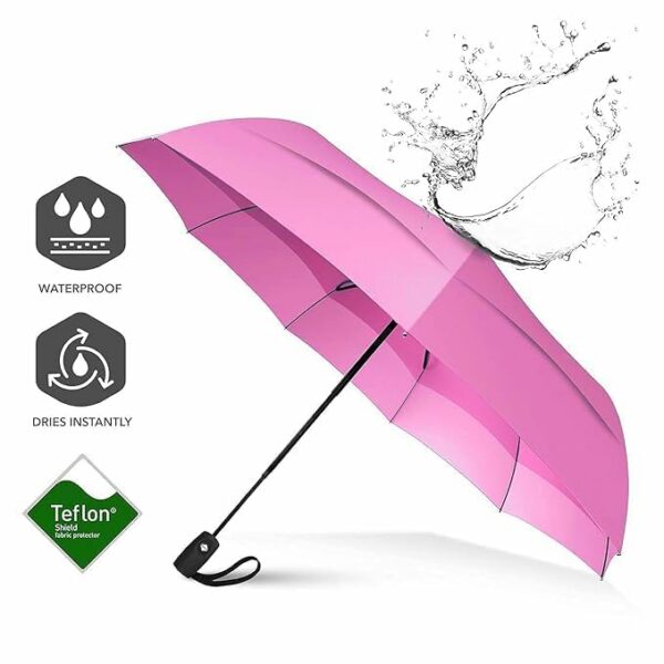 Compact 3-Fold Travel Umbrella with Auto Open/Close - UV Coated, Windproof, Family Friendly - Image 4