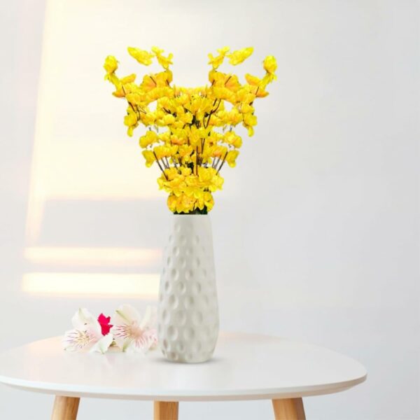 Artificial Flowers Bunch with White Ceramic Vase - Yellow Decor - Image 2