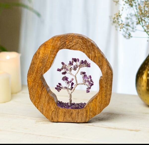 Amethyst Crystal Tree Set in Wooden Ring for Chakra Healing - Image 4