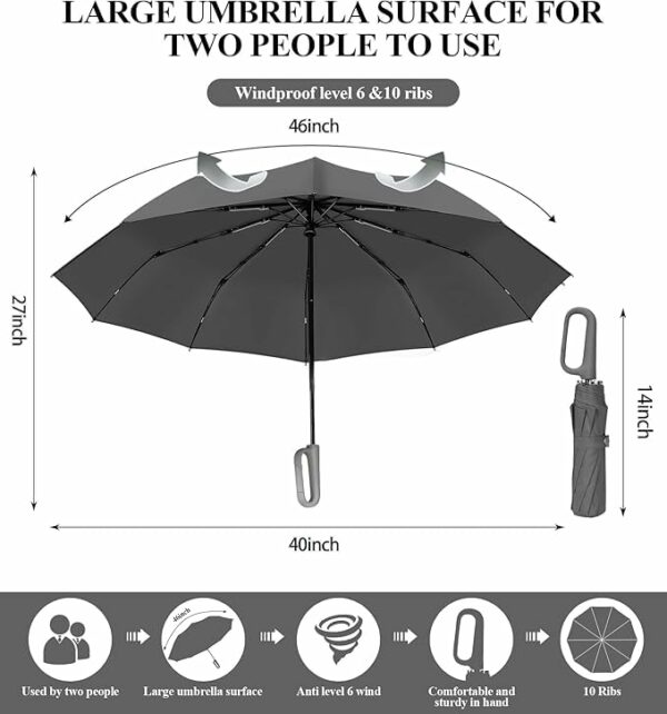 Compact Auto Open/Close Windproof Umbrella with UV Protection - Image 4