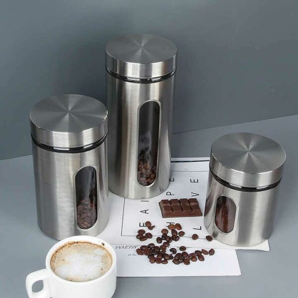 Stainless Steel Airtight Kitchen Canisters Set of 3 with Window - Image 3