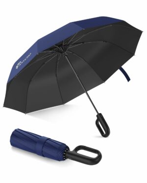 Compact Windproof Travel Umbrella with Carabiner Handle
