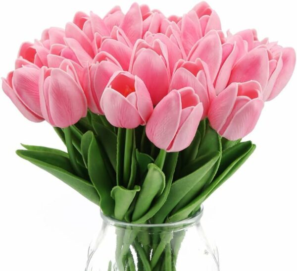 5 Pcs Artificial Tulip Flowers Bunches for Home Decoration - Pink - Image 2