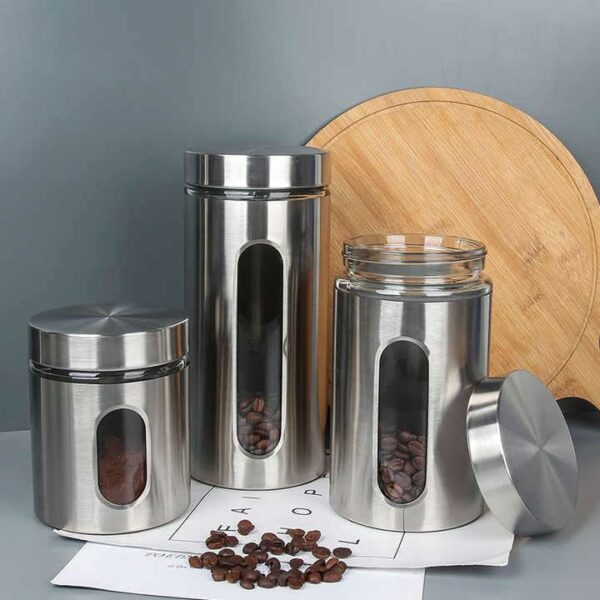 Stainless Steel Airtight Kitchen Canisters Set of 3 with Window - Image 2