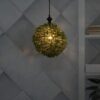 Faux Green Grass Ball Topiary Hanging Pendant Light Set