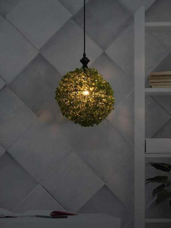 Faux Green Grass Ball Topiary Hanging Pendant Light Set - Image 2