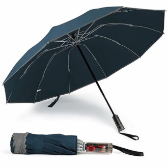 Compact Travel Umbrella with Reflective Strip & Windproof Design
