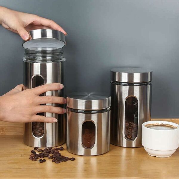 Stainless Steel Airtight Kitchen Canisters Set of 3 with Window - Image 5