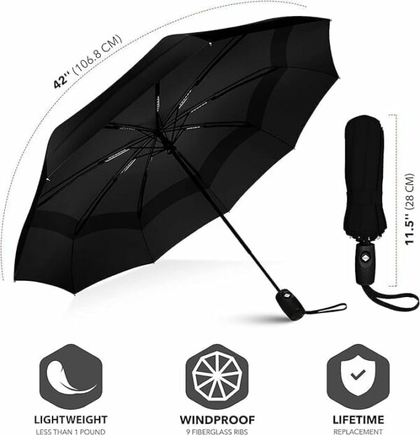 Windproof Auto Open Folding Umbrella for Travel - 43 Inch Canopy - Image 2