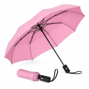 Compact 3-Fold Travel Umbrella with Auto Open/Close - UV Coated, Windproof, Family Friendly