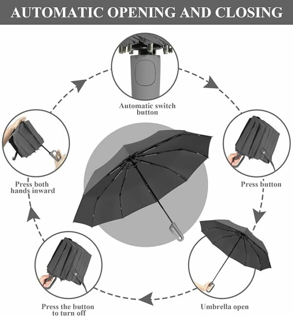 Compact Auto Open/Close Windproof Umbrella with UV Protection - Image 2