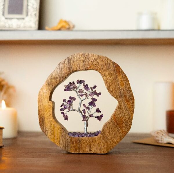 Amethyst Crystal Tree Set in Wooden Ring for Chakra Healing - Image 3
