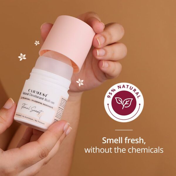Natural Underarm Roll On Deodorant - 95% Natural Ingredients, Floral Sunset, 50 ml - Image 4