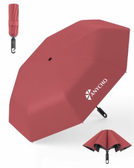 Compact 3-Fold Travel Umbrella with Carabiner Handle for UV Protection & Rain