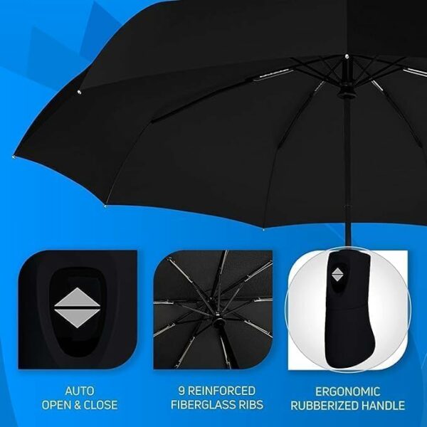 Windproof Auto Open Folding Umbrella for Travel - 43 Inch Canopy - Image 6