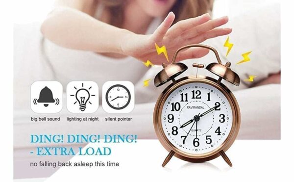 Retro Twin Bell Alarm Clock with Night Backlight ? Loud Alarm for Heavy Sleepers - Image 4
