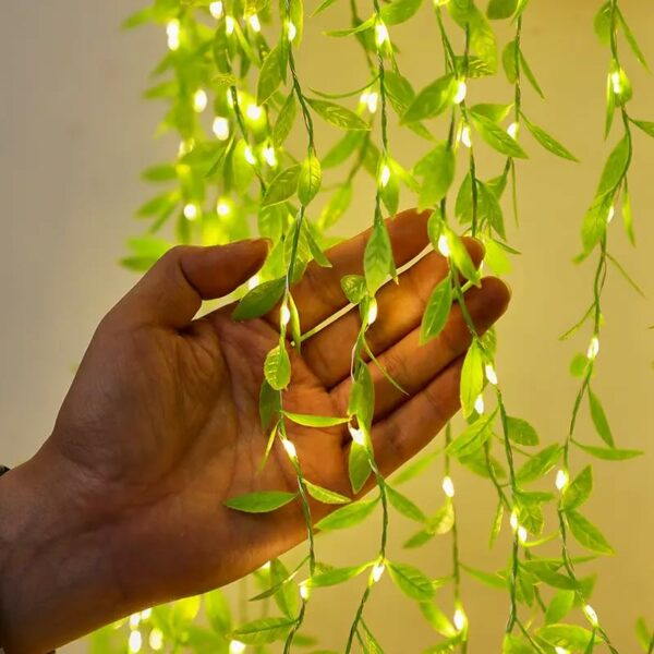 3 Meter Leaf Curtain Lights with Warm White LED - Artificial Willow Vines for Home & Event Decoration