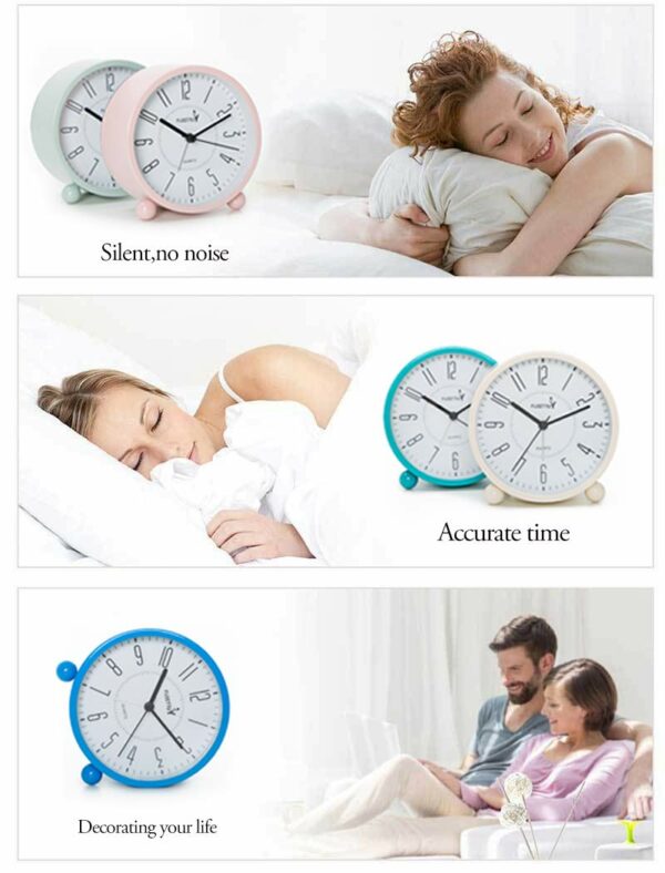 Silent Analog Alarm Clock with Night Light - 5 Colors - Image 2