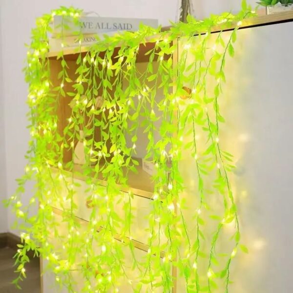 3 Meter Leaf Curtain Lights with Warm White LED - Artificial Willow Vines for Home & Event Decoration - Image 4
