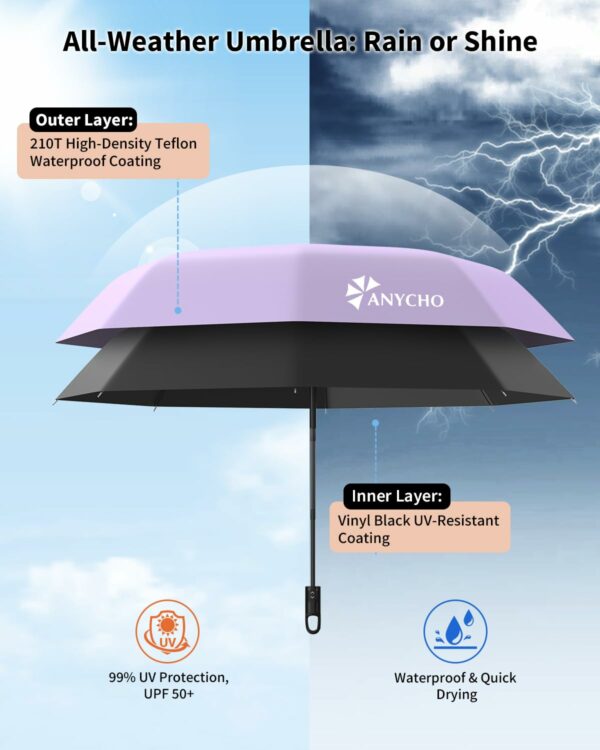 Compact 3-Fold Travel Umbrella with Carabiner Handle - UV & Rain Protection - Image 3