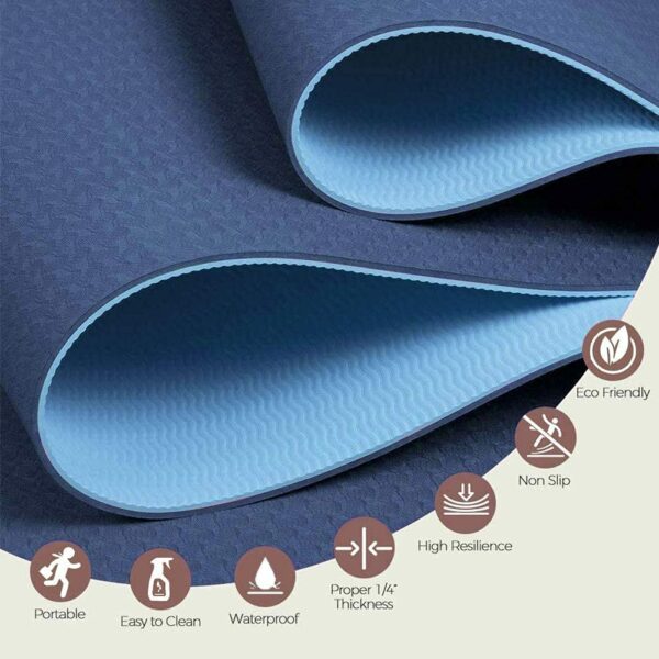 6mm Thick TPE Yoga Mat with Carry Bag & Strap - Blue - Image 6