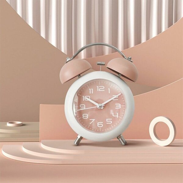 Vintage Twin Bell Alarm Clock with Night LED Display - Pink - Image 2