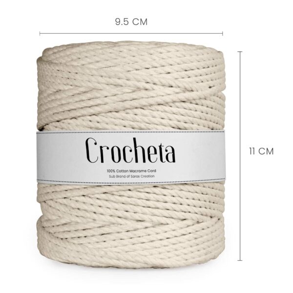 3 Ply Twisted Macrame Cotton Cord - 100 Mtr, Off White - Image 2