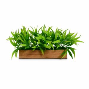 Realistic Artificial Bamboo Leaves in Wooden Tray - 20cm Wide