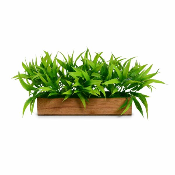 Realistic Artificial Bamboo Leaves in Wooden Tray - 20cm Wide